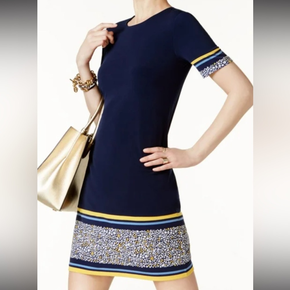 Michael Kors petite small navy blue short sleeve dress EUC